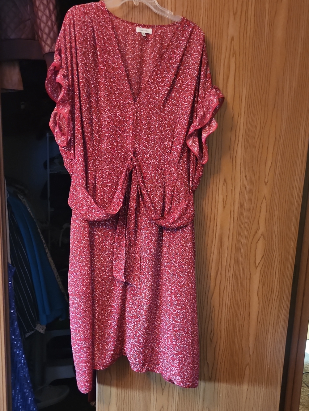 Max Studio Rose Red Speckled Midi Dress with Drawstring